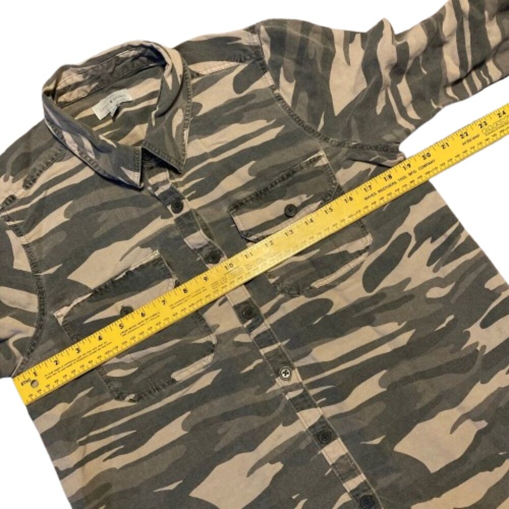 Lucky Brand Camouflage Distressed Button Up Shirt Linen Blend Womens Small - Picture 8 of 9